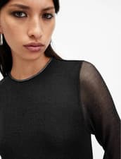 Image of Women AllSaints Nora Ruched Sparkle Midi Dress size uk 14