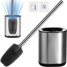Image of Bingobang Toilet Brush and Holder Set - 304 Stainless Steel, Silicone Brush Hea