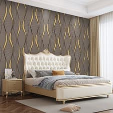 Image of Modern 3D Effect Water Wave Textured Glitter Stripes Non-woven Fabric Wallpaper