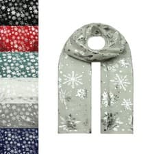 Image of Silver Snow Flakes Printed Fashion Scarf Wrap Stole Autumn Winter Christmas Time