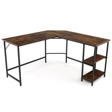 Image of COSTWAY L-Shaped Computer Desk Corner Computer Gaming Desk w/2-tier Shelves