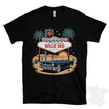 Image of WILLIE BED LAS VEGAS SIGN PARODY FUNNY T-SHIRT appleby-in-westmorland cumbria