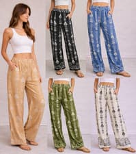 Image of Ladies Trousers Womens Bottoms Summer Holiday Beach Elastic Waist Linen Mix NEW