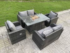 Image of Fimous Rattan Garden Furniture Sets Gas Fire Pit Sofa Dining Table Recliner Set