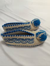 Image of Minas Traditional Greek Woolen Slippers No 41 UK Size 7 Leather Bottom