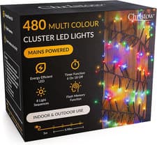 Image of 480 LED Cluster Christmas Tree Lights, Multi-Coloured Fairy Lights with Timer, 8