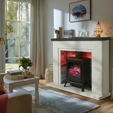 Image of Electric Fireplace Suite with Black Stove & Flue - Endeavour Fires Farlington
