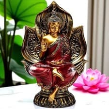 Image of Red & Gold Thai Buddha Seated Lotus Meditating Ornament Zen Decorative Home Gift