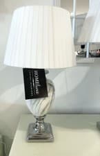 Image of White Marble Effect Medium Large Extra Large Table Lamp with Round White Shade