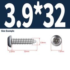 Image of Button Head TORX Screws A2 Stainless Steel Countersunk TORX Screws M2.9-M4.8