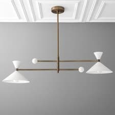 Image of Modern Linear Pendant Light with Dual Cone Shades – Brushed Brass Finish