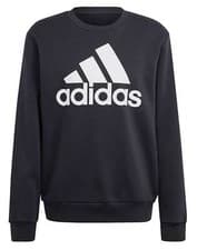Image of Adidas Men's Essential Big Logo Fleece Crew-Neck Sweatshirt - Solid Black