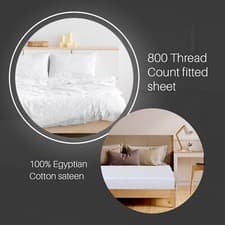 Image of 800 Thread Count 100% EgyptianCotton Sateen Deep Fitted Sheet Bed Sheet 30cm/12"