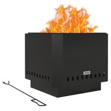 Image of Outsunny Smokeless Fire Pit, Square Metal Bonfire Stove, Black
