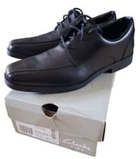 Image of Clarks Scala Step Youth Boys Black Leather School Shoe Size 7.5 UK G Wide NEW