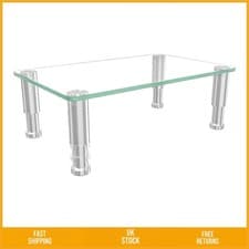 Image of Ergonomic Height Adjustable Tempered Glass Monitor Riser Desktop Stand 1 Pack