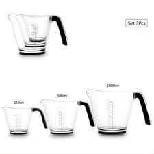 Image of Measuring Jugs Cups Set of 3 with Handle Spout 250ml 500ml 1000ml Clear Acrylic