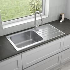 Image of 1 Bowl Kitchen Sink Large Deep Inset Reversible Drainer Waste Stainless Steel