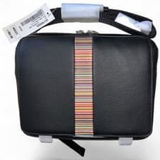 Image of Paul Smith Black Leather Embossed Artist Stripe Messenger Bag BNWT