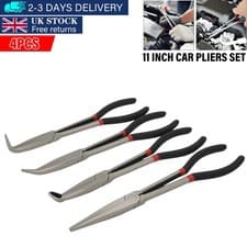 Image of 4Pcs 11 Inch Long Needle Bent Nose Pliers Set Extended Reach Tool Curved Pliers