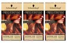 Image of 3 x Schwarzkopf Oleo Intense Permanent Hair Dye Colour 7-77  Copper Red