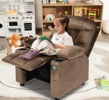 Image of Kids Recliner Chair with Cup Holder, Adjustable Velvet Lounge Chair Footrest.
