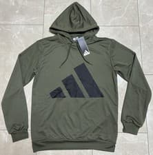 Image of Adidas SMALL French Terry Grand Logo Hoodie Men’s Khaki Hoody Logo 3 Stripes Adi