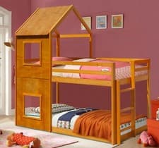 Image of 3ft House Bunk Bed in Grey White Caramel With Mattress Options Kids Bedroom