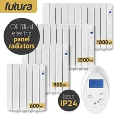 Image of Futura Oil Filled Electric Heater Panel Wall Mounted Radiator 24/7 Timer White