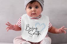 Image of Baby Personalised with Name Baby Bib 100% Cotton, baby announcement, shower