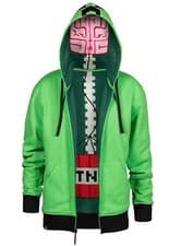 Image of Official Minecraft Creeper Anatomy Zip Up Green Hoodie Zipped Hooded Sweatshirt