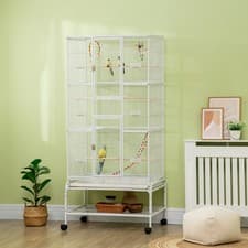 Image of Budgie Cage W/ Rolling Stand Toys, for Canary Finch Cockatiel Parakeet, White