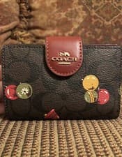 Image of NWT-Coach-Medium Corner Zip Wallet-Signature Coach Monogram-Ornaments-$228