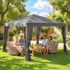 Image of 3 x 3 m Heavy Duty Pop Up Garden Gazebo with Handy Bag Mesh Sidewalls Grey