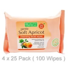 Image of BEAUTY FORMULAS GENTLE SOFT APRICOT CLEANSING FACIAL WIPES 4 X 25 PACK 100 WIPES