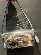 Image of NEW $425 COACH Studio Baguette Shiny Sequin Shoulder Crossbody Bag In Silver