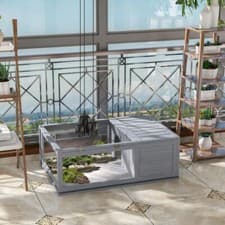 Image of Tortoise House with Mesh Roof, Small Pet Reptile Wooden House, Grey