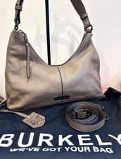 Image of New BURKELY Taupe Pebbled Leather Hobo Bag Shoulder Crossbody Handbag + Dust Bag
