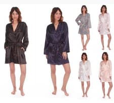 Image of Ladies Satin Kimono Robe Dressing Gown, Soft Touch Nightwear, Size 8-22 B286