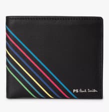 Image of Paul Smith Signature Stripe Billfold Leather Wallet Black Made in Italy