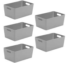 Image of 5 x Grey Wham Plastic Rectangle Studio Handy Storage Basket 25cm x 17cm 3.9L