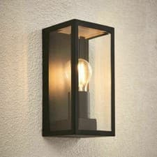 Image of SAXBY BRETON Black Outdoor Boxed Lantern Wall Light Steel & Glass IP44 E27 78757