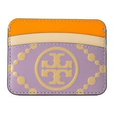 Image of Tory Burch T Monogram Contrast Embossed Card Case 87184 520 Thistle/Seaside Sand