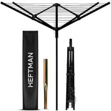Image of HEFTMAN 4 Arm Rotary Washing Line Black Heavy Duty Outdoor Clothes Dryer 45m