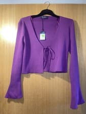 Image of Purple Flared Long Sleeve V-Neck Knit Jumper Women Size M