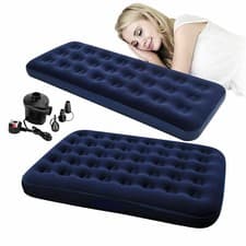 Image of Single / Double Airbed Flocked Camping Inflatable Mattress Air Bed Electric Pump