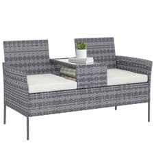 Image of Outsunny Rattan Garden Bench w/ Glass Tea Table, Wicker Chair w/ Cushions, Grey