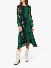 Image of Stunning Mint Velvet Petra Green Snakeskin print midi dress Size 6