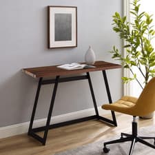 Image of Computer Desk Rustic 112cm Industrial Metal Legs Writing Workstation Dark Walnut