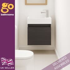 Image of Compact Wall Hung Cloakroom Vanity Unit & Basin Dark Oak Effect Bathroom 400mm